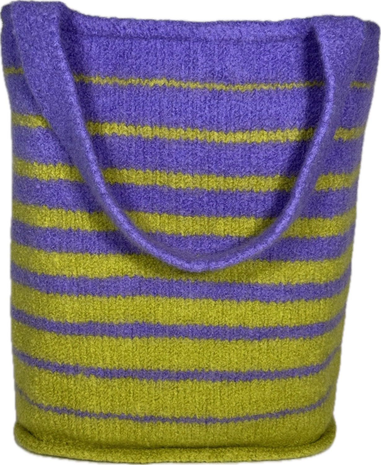 Chartreuse and lavender felted tote